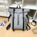 Streetwear waterproof rolltop backpack for men and women, grey casual travel daypack. - Light Gray