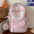 Roze gradiënt strik geprinte schoolrugzak set met bijpassend klein tasje voor studentenreizen. - Roze rugzak