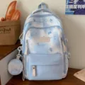 Blauwe rugzak met strik print studenten schooltas grote capaciteit met schattig tasje variant. - Blauwe Rugzak