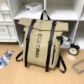 Urban streetwear roll-top backpack for men and women, waterproof casual sports hiking bag. - Khaki