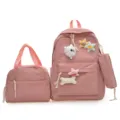 Set di zaino scolastico rosa in velluto a coste da 3 pezzi con borsa per pranzo e astuccio. - Rosa (Senza Ciondolo)