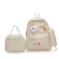 Set zaino in velluto a coste beige borsa da scuola per laptop con astuccio e borsa per il pranzo - Bianco panna senza pendente