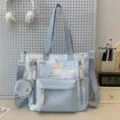 Lichtblauwe canvas tote bag multifunctionele schoudertas studenten tas strik ster print - Schoudertas Blauw