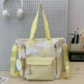 Studenten canvas shopper schoudertas met strik print lichtgewicht grote capaciteit - Schoudertas geel