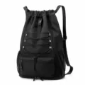 Sac à dos de sport noir léger sac de gym avec cordon et poches multiples pour le tennis. - Noir