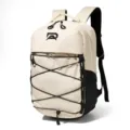 Cream white casual backpack with front bungee cords, durable lightweight daypack for daily travel. - Off White