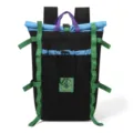 Colorblock roll-top casual backpack with multi straps, black, blue and green variant. - Black