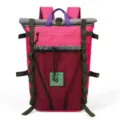 Color-blocked outdoor roll-top backpack, large capacity travel daypack for men and women. - Rose Red