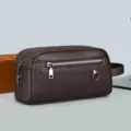Sac pochette en cuir d'affaires pour hommes grande capacite trousse de voyage securisee. - Style de Serrure à Mot de Passe Motif Litchi (DK1385) / Marron