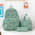 Ensemble de sac à dos d'école en velours côtelé vert menthe avec motif nœud voyage - Vert