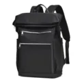 Sleek black roll-top backpack with multiple zippered pockets for casual travel and business. - Black