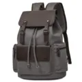 Lässiger grauer Canvas-Rucksack mit brauner Lederklappe, Vintage-Schulranzen - Grau