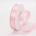 Pink polka dot polyester ribbon roll, 1.5cm wide fabric trim for gift wrapping and hair bows. - 1.5cm Printed Polka Dot * 154# Pink