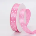 Pink polka dot polyester ribbon variant, 1.5cm width, ideal for gift wrapping and hair bows. - 1.5cm Printed Polka Dot * 155# Peach Pink