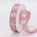 Pink polka dot ribbon for hair bow making, gift wrapping and decoration, 1.5cm polyester fabric. - 1.5cm Printed Polka Dot * 158# Korean Pink