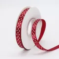 Red polka dot polyester ribbon, 1cm wide craft ribbon for hair bows, gift wrapping, and floral decor. - 1cm Width / Wine Red(260#)