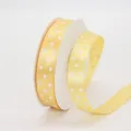 Yellow polka dot ribbon satin fabric spool for gift wrapping crafts and hair bows 1.5cm width - 1.5cm Printed Polka Dot * 644# Light Gold