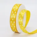 Yellow polka dot ribbon spool, 1.5cm polyester ribbon for gift wrapping, crafts, and hair bows. - 1.5cm Printed Polka Dot * 650# Golden Yellow