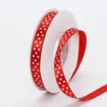 Red polka dot ribbon spool, 1cm polyester fabric trim for DIY bows and gift wrapping crafts. - 1cm Width / Red (235#)