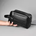 Schwarze Herrentasche Krokodilmuster PU Leder Doppelreißverschluss Handtasche. - Klein (Stil 1) / Schwarz