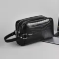 Schwarze PU-Leder Herren-Clutch mit praktischem Doppelreißverschluss und Krokodilmuster. - Große Größe (Option B) / Schwarz