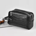Herren doppelter Reißverschluss schwarze Kunstleder Clutch Tasche, Business Handtasche. - Stil 1 / L / Schwarz