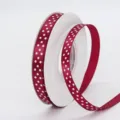 Red polka dot ribbon roll for DIY hair bows, gift wrapping, floral packaging and crafts. - 1cm Width / Dark Red (193#)