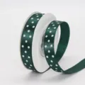 Dark green polka dot polyester ribbon spool, 1.5cm wide, ideal for gift wrapping and hair bows. - 1.5cm Printed Polka Dot * 593# Dark Green