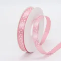 Pink polka dot polyester ribbon 1cm wide for gift wrapping, DIY hair bows and crafts. - 1cm Width / Medium Pink (150#)