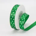 Green polyester ribbon with white polka dots, 1.5cm width for gift wrapping and crafts. - 1.5cm Printed Polka Dot * 580# Green