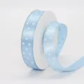 Light blue polka dot polyester ribbon for gift wrapping, hair bows, and floral craft decor. - 1.5cm Printed Polka Dot * 311# Sky Blue