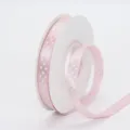 Pink polka dot polyester ribbon on spool, ideal for gift wrapping, crafts, and DIY bows. - 1cm Width / Light Pink (117#)