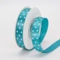 Teal white polka dot polyester ribbon, 1.5cm wide, ideal for gift wrapping and hair bow crafts. - 1.5cm Printed Polka Dot * 343# Peacock Blue