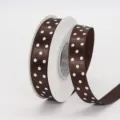 Brown white polka dot ribbon, 1.5cm polyester satin ribbon for hair bows and gift wrapping. - 1.5cm Printed Polka Dot * 855# Coffee