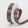 Brown polka dot satin ribbon variant, 1.5cm polyester ribbon for gift wrapping and hair bows - 1.5cm Printed Polka Dot * Light Coffee