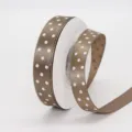 Brown polka dot satin ribbon 1.5cm wide, ideal for hair bows, gift wrapping, and floral arrangements. - 1.5cm Printed Polka Dot * 838# Khaki