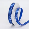 Blue polka dot polyester ribbon roll for gift wrapping, floral packaging, and DIY crafts. - 1cm Width / Royal Blue (352#)