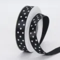 Black and white polka dot ribbon roll, 1.5cm polyester ribbon for gift wrapping crafts. - 1.5cm Printed Polka Dot * Black