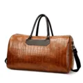 Brown Crocodile PU Leather Travel Duffel Bag Large Capacity Men Handbag Sport Gym - Brown