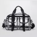 Transparente PVC Reisetasche mit großem Fassungsvermögen, schwarzen Gurten und Umhängetasche. - Schwarz