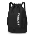 Schwarzer Oxford Sportrucksack mit Nass-Trocken-Trennung, groẞer Turnbeutel für Fitness. - Schwarz