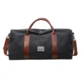 Grote canvas reistas met bruine lederen handvatten voor sport fitness en weekendtrips. - Zwart