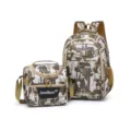 Camouflage backpack and lunch bag set, large capacity outdoor travel school bag for students. - Green