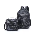 Camouflage backpack and insulated lunch bag set, large capacity casual travel school bag variant. - Gray