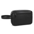 Uomo nero PU pelle borsa da toeletta viaggio portatile polso pochette borsa di stoccaggio - Nero