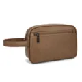 Borsone da viaggio per uomo in pelle PU, pochette cosmetica con manico e cerniera. - Kaki
