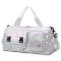 Holographische Sporttasche mit Schuhfach, große wasserdichte Reisetasche für Fitness und Training. - Weiß