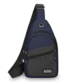 Herren Sport Umhängetasche Blau Kariert Oxford Stoff Brusttasche Wanderrucksack Variante - Dunkelblau