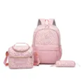 Mochila escolar con estampado de leopardo rosa set de 3 piezas gran capacidad ligera para estudiantes. - Rosa