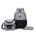 Conjunto de mochila escolar con estampado de leopardo de 3 piezas, lonchera y estuche - Negro